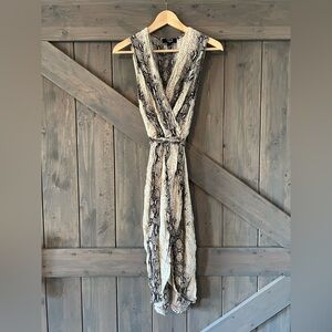 Sleeveless Wrap Dress | Tan & Black Snakeskin | M
